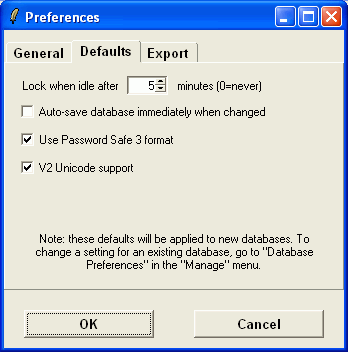 (Database Default Preferences Dialog)